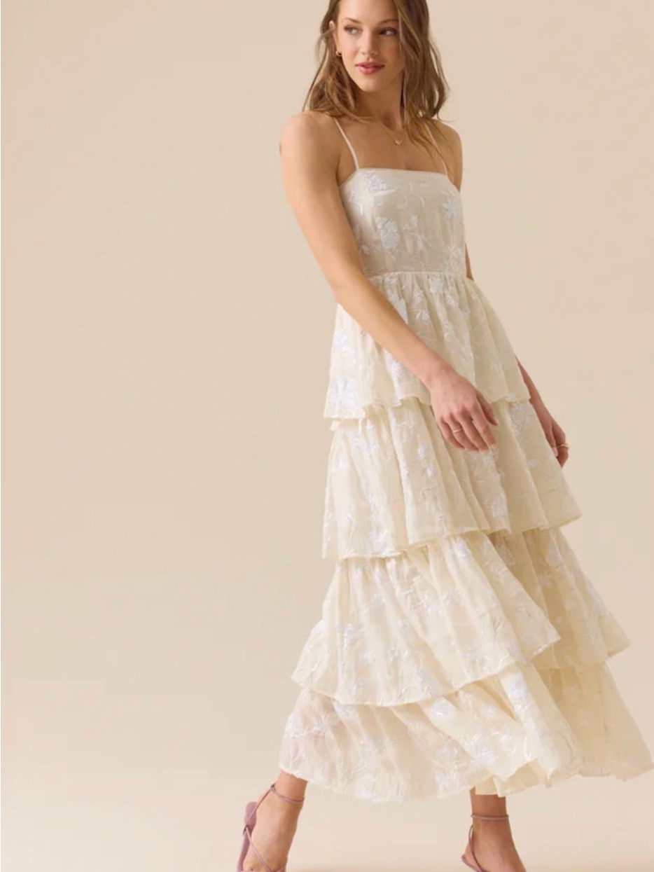Altar'd State Cream Tiered Sequined Maxi Dress With Spaghetti Straps